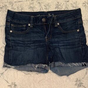 American Eagle Outfitters Dark Blue Denim Rolled Cuff Shorts